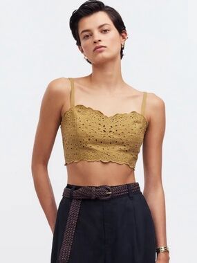 Madewell Eyelet Linen-Blend Crop Tank Top size 12